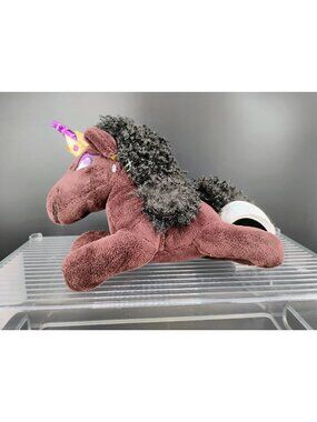 Afro Unicorn Plush Brown With Black Curly Mane & Crown 12" Toy